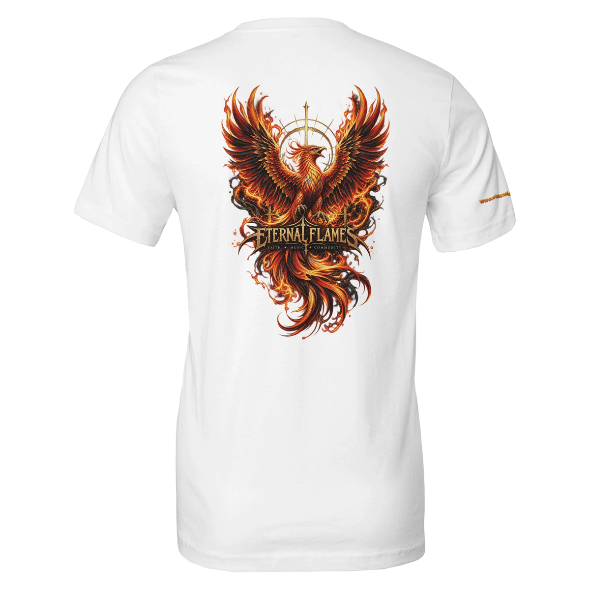 ETERNAL PHOENIX Eternal Flames premium unisex T-shirt – white back view with large phoenix print