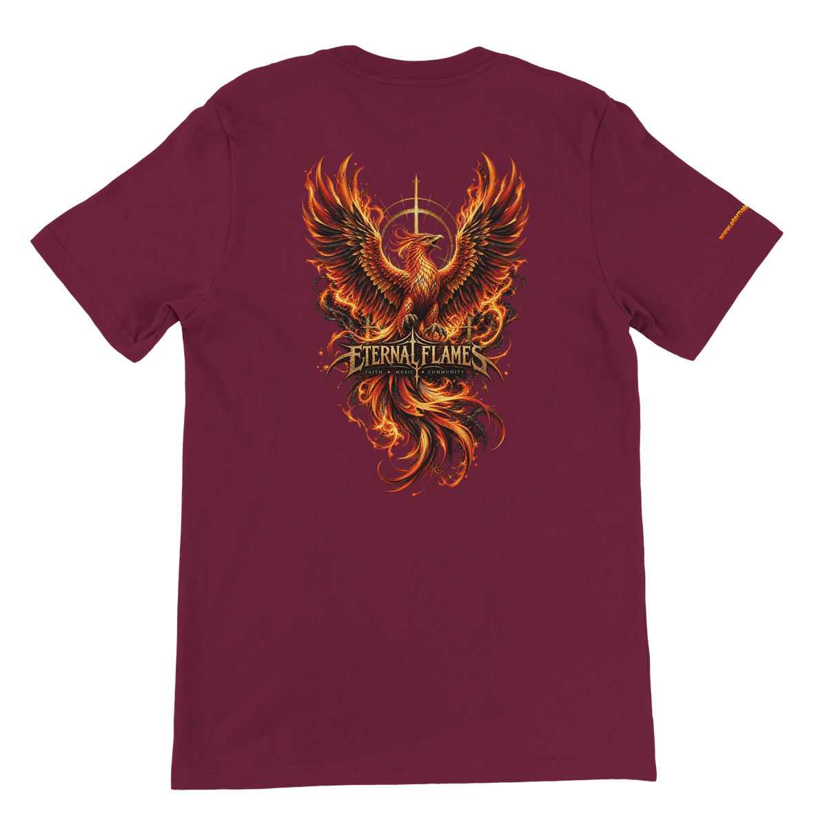 ETERNAL PHOENIX Eternal Flames premium unisex T-shirt – large phoenix back print on Maroon