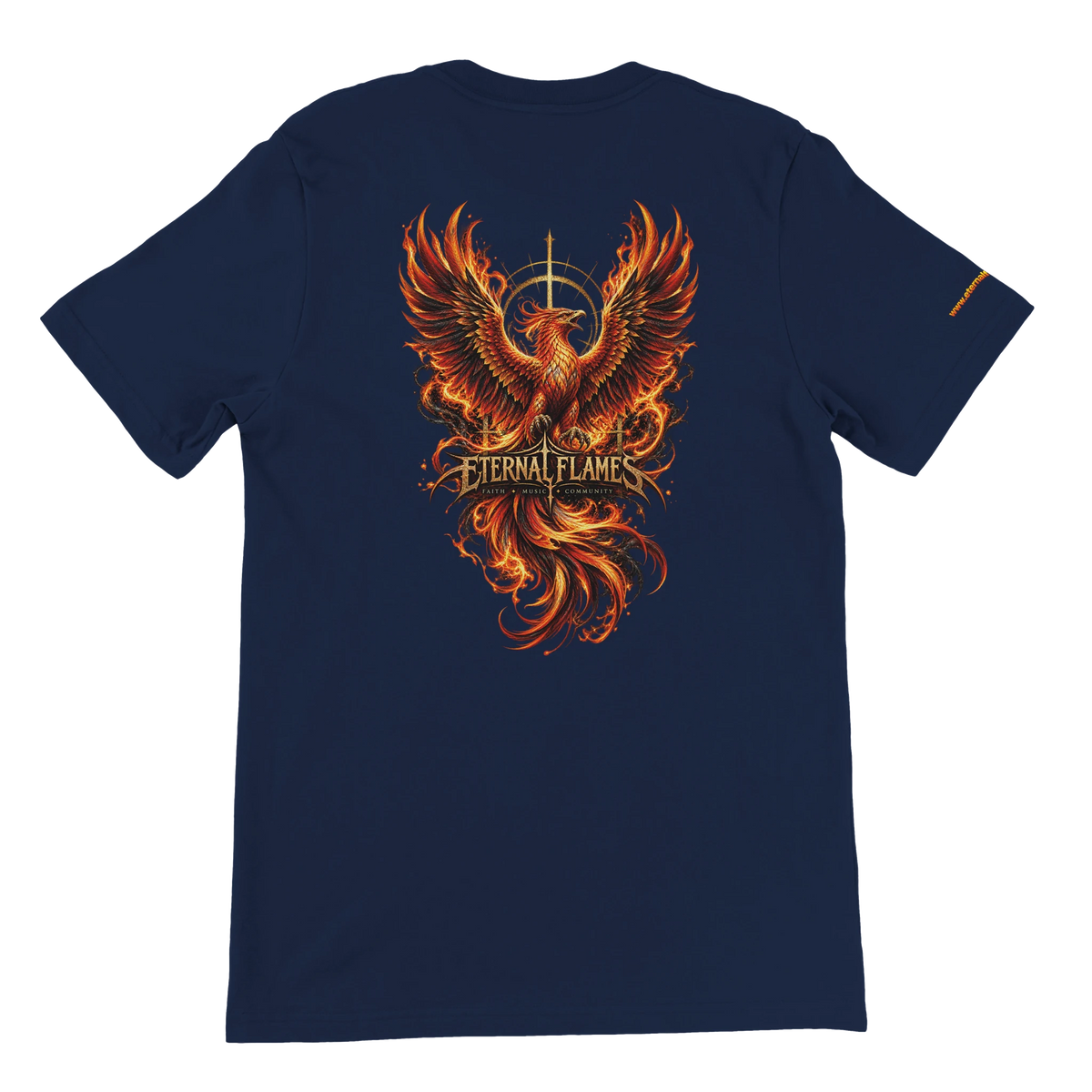ETERNAL PHOENIX Eternal Flames premium unisex T-shirt – large phoenix back print on Navy