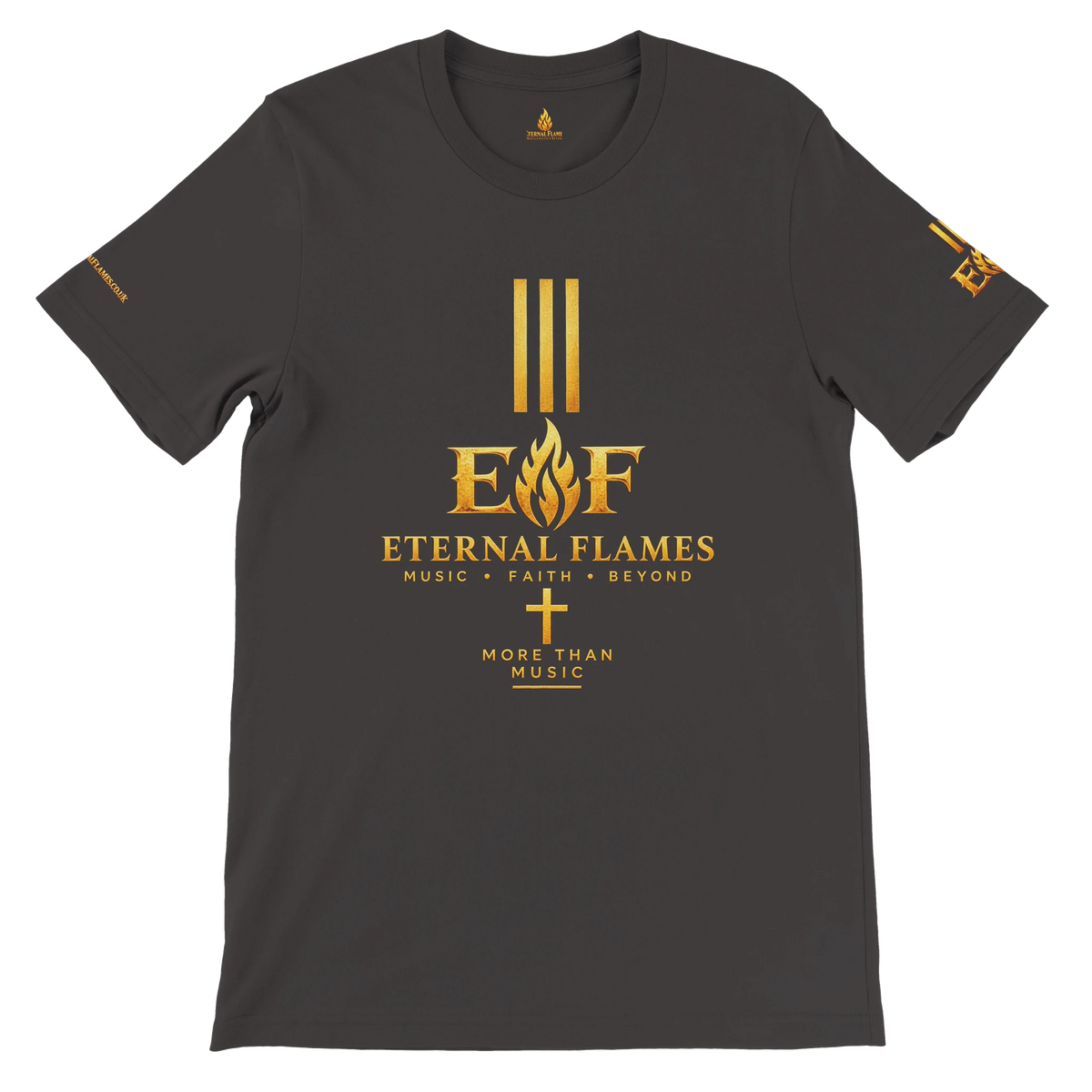MORE THAN MUSIC Eternal Flames premium unisex T-shirt in Vintage Black – front design